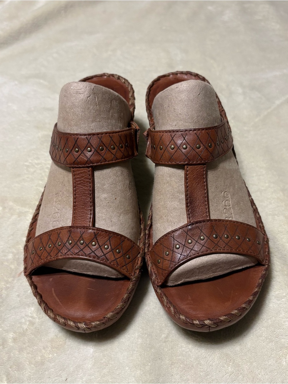 Ariat Brown Leather T-Strap Wedge Sandals